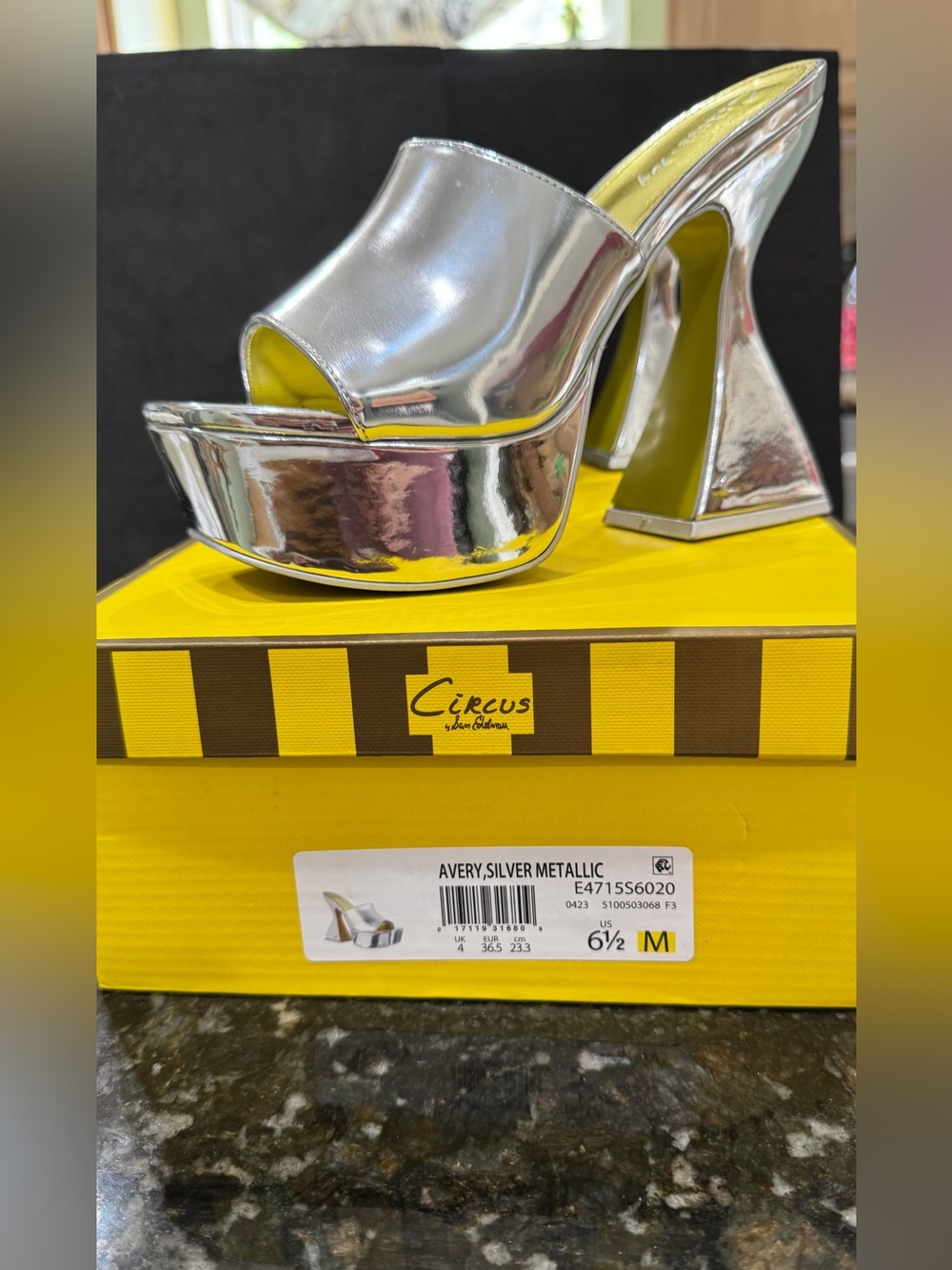 Circus by Sam Edelman Silver Metallic Platform Slide with Yellow Lining